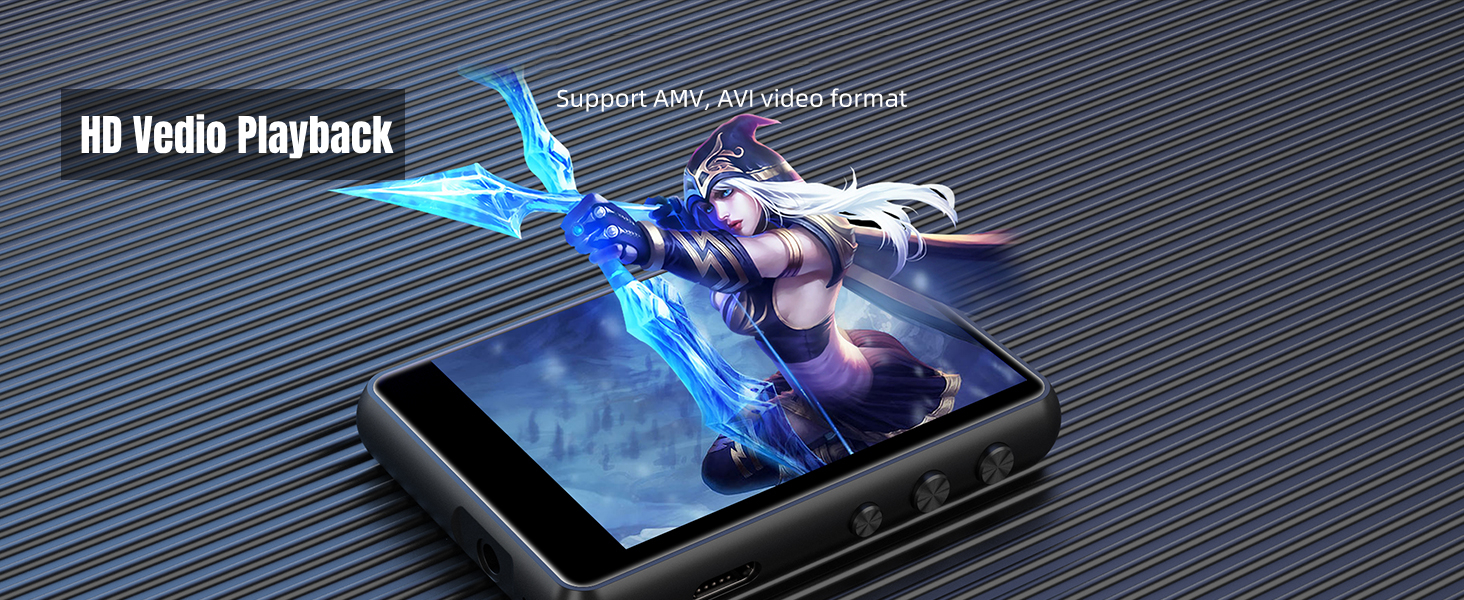 MP3-плеєр 64GB Bluetooth 5.3 з сенсорним екраном 2.4' та динаміком, запис голосу, FM-радіо, Line-in, для дітей, чорний