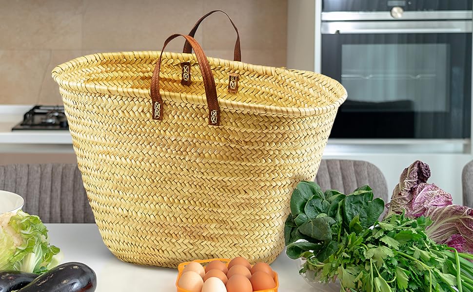 Пляжна сумка з пальмового листя Kobolo з шкіряними ручками, 50x15x30 см