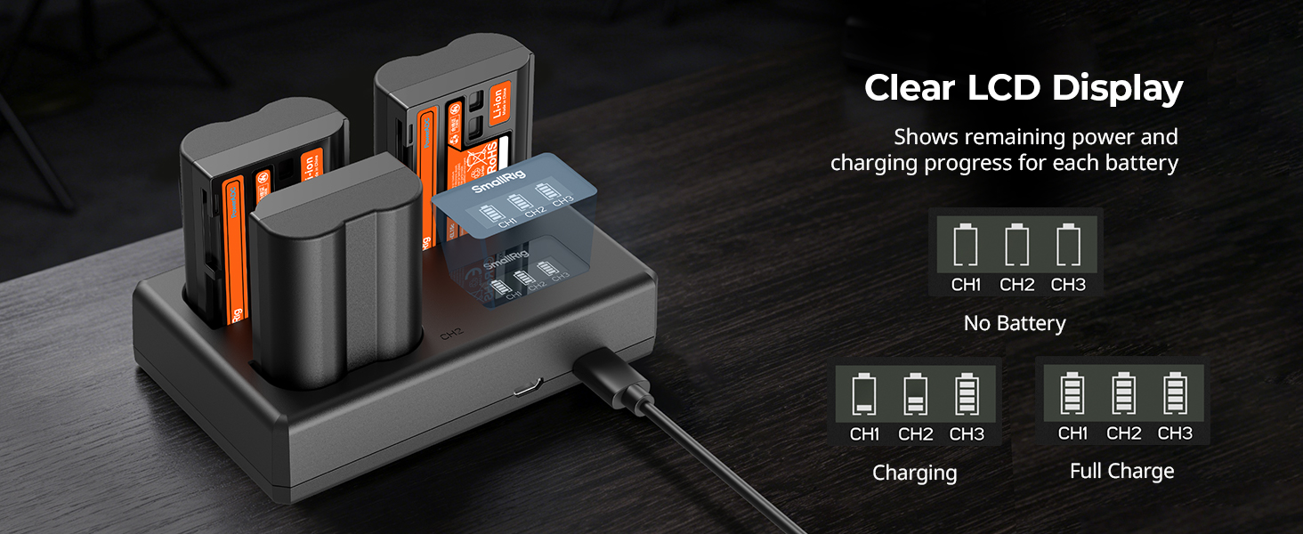 Акумуляторний набір SMALLRIG EN-EL15c для Nikon: 3x1940mAh + LCD-зарядка (Z8, Z7II, Z6III, Zf, D850, D780)