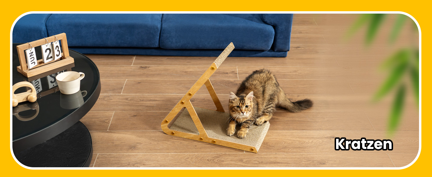 Кігтеточка для котів з коробкою та 4 змінними шарами з картону - велика кігтеточка з міцного гофрокартону, двосторонні шари з картону з наклейками - місце для відпочинку котів у квартирі, захист меблів. Велика коробка для котів + 4 кігтеточки + наклейки (Велика, A-Frame)