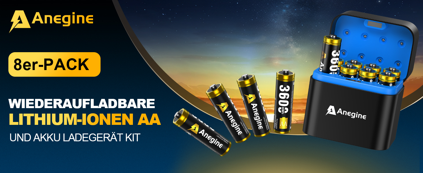 Акумулятори AA Lithium 3600mWh 1.5V з зарядним пристроєм (8 шт.) - до 2000 циклів