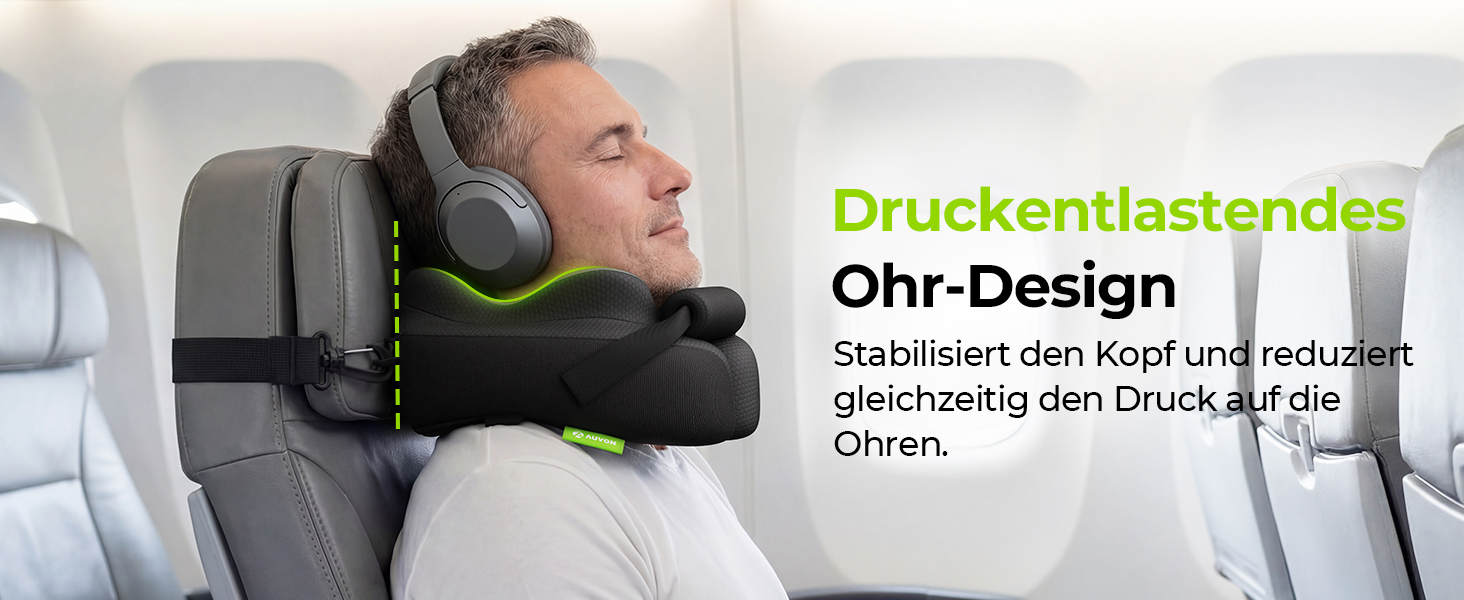 Подушка для шиї AUVON для подорожей: ергономічна підтримка голови та шиї, регульована підставка для підборіддя, дихаюча тканина, проти напруження шиї (літак, авто, поїзд)