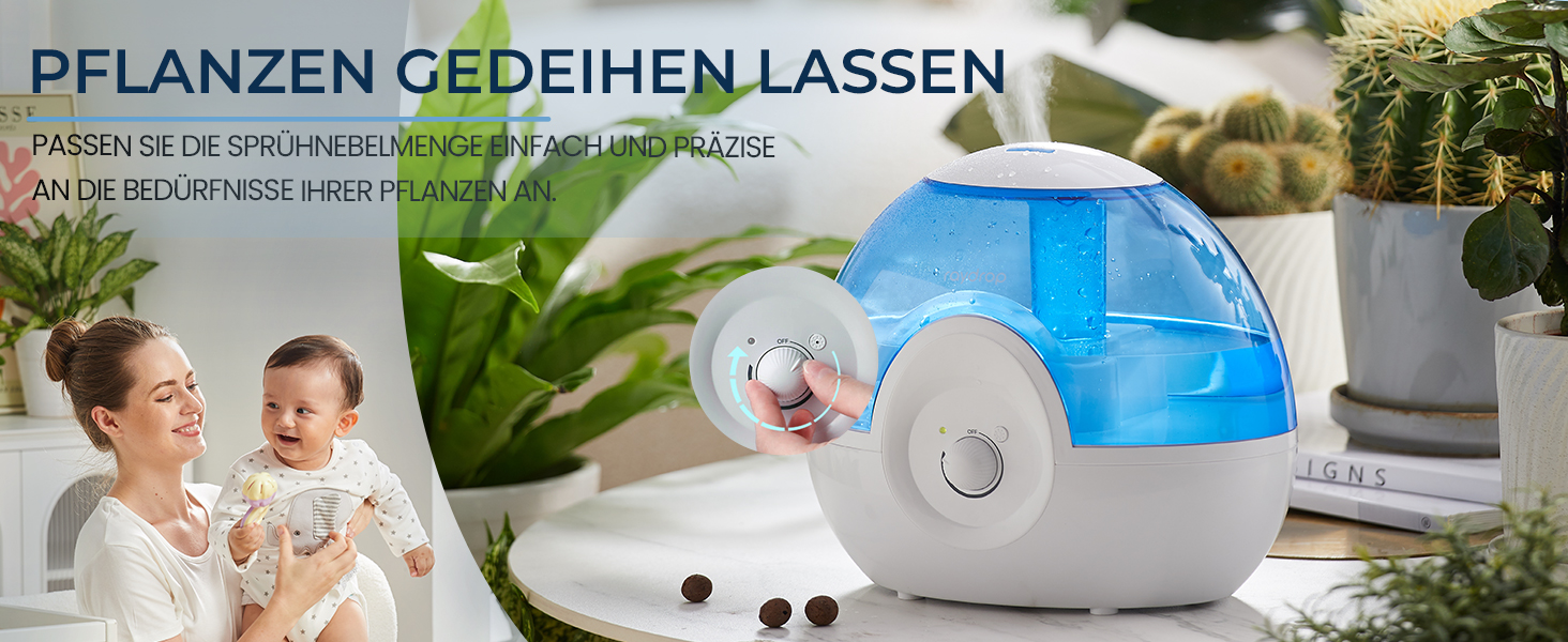 Зволожувач повітря Raydrop 2.2L для спальні, ультразвуковий, тихий (28dB), з нічним підсвічуванням (блакитний)