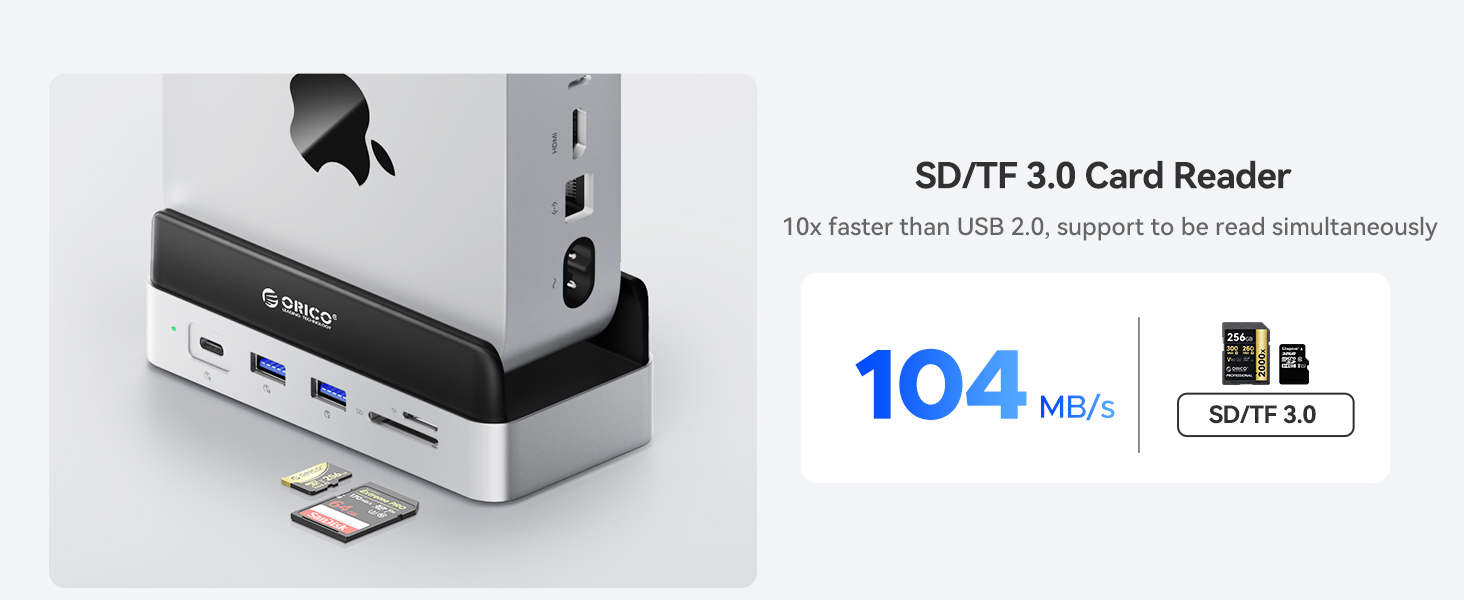 ORICO MiniDock VS10: Док-станція та підставка для Mac mini M4/M4 Pro з корпусом для NVMe SSD, хаб USB-C з 4K HDMI, DisplayPort, SD/TF 3.0, USB-C/A 10Gbps, PD 100W, 10-в-1, DIY