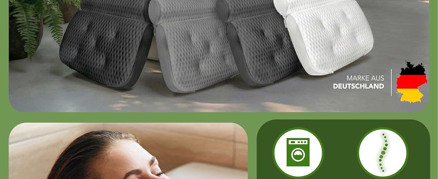 Подушка для ванни MEDIUM-WEICH [Біла 4D] - Підголовник для ванни з присосками, аксесуар для ванної кімнати. Ергономічна подушка для ванни, Badekissen, натуральний відтінок.