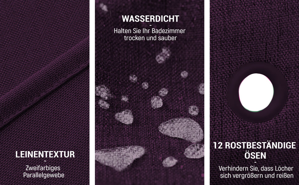 Тканинна шторка для душу BTTN, 180x200 см, льонова текстура, антигрибок, миється, текстиль, 12 гачків, сучасний, водовідштовхуючий, з обтяжувачем, декор, поліестер, кремовий колір (фіолетовий, однотонний, H180 x B180 см (упаковка 1 шт))