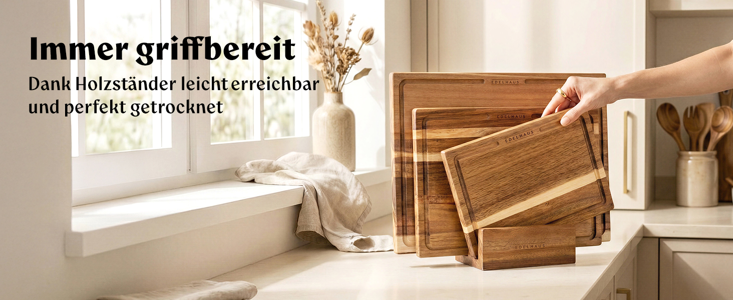 Набір дерев'яних обробних дощок 3 шт. з акціїї (40x30см / 33x24см / 26x18см) - дерев'яні дошки для кухні з канавкою для соку, преміум якість