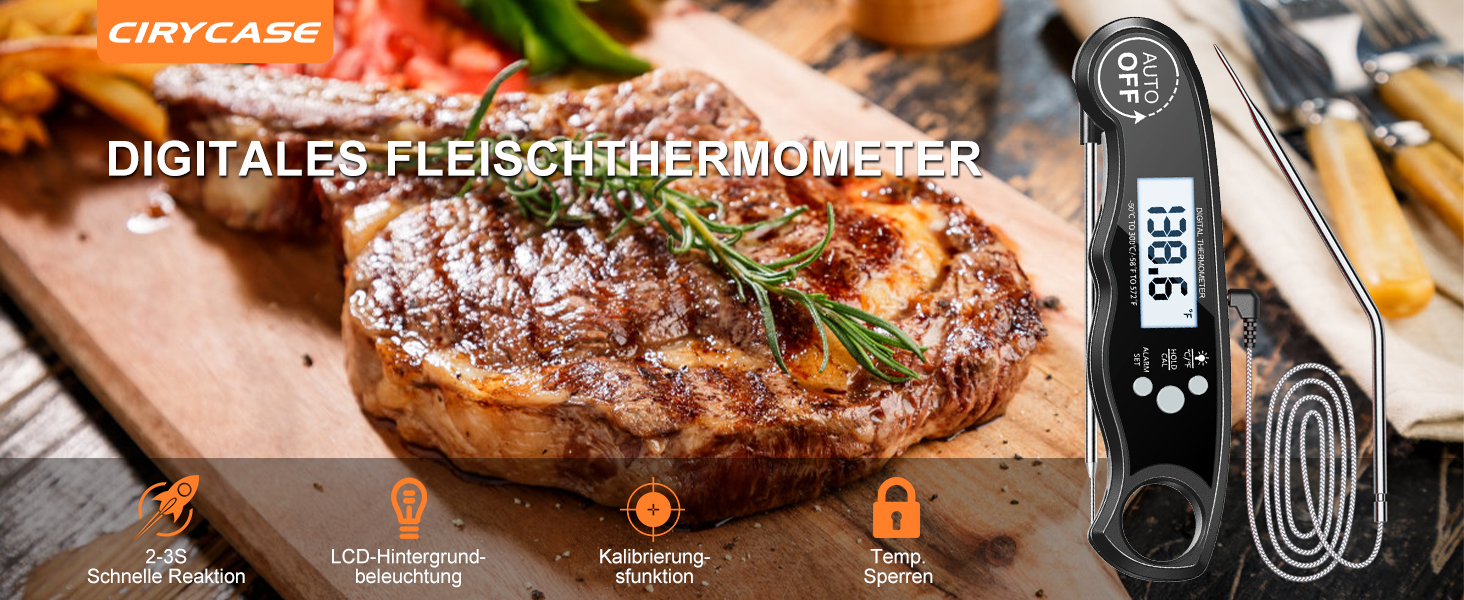 Цифровий термометр для м'яса: миттєве зчитування, для приготування на грилі та в духовці, з магнітною основою та сигналом тривоги, для кухні, барбекю та лабораторій