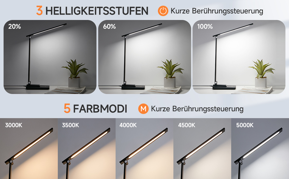 Стійлампа LED з 15 режимами денного світла, 1000LM, регульована яскравість, чорна