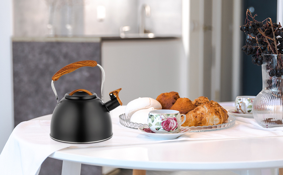 Чайник заварний з нержавіючої сталі 3л з дерев'яною ручкою та свистком, ретро стиль для плити (газ, індукція)