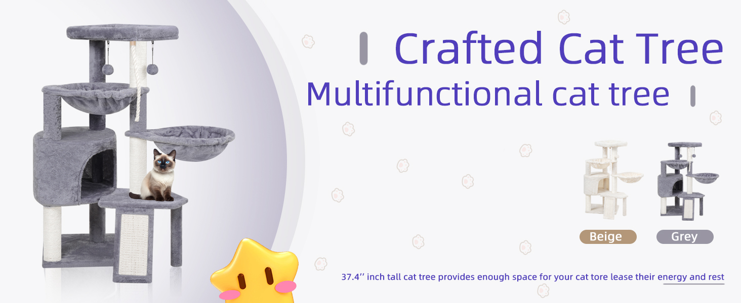 Кігтеточка для котів TWDEPART з ігровим центром, 95 см, сіра