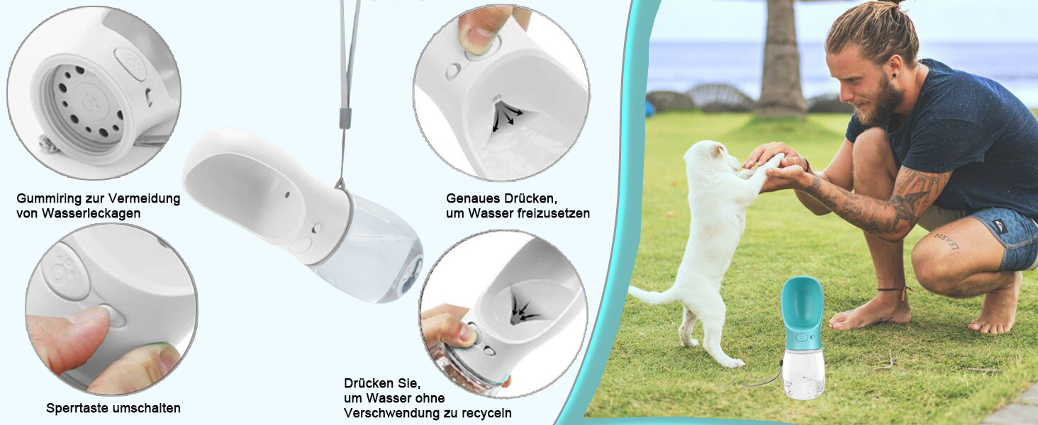 Турботрінка для собак на ходу, 550 мл, BPA-free, витокозахисна, біла