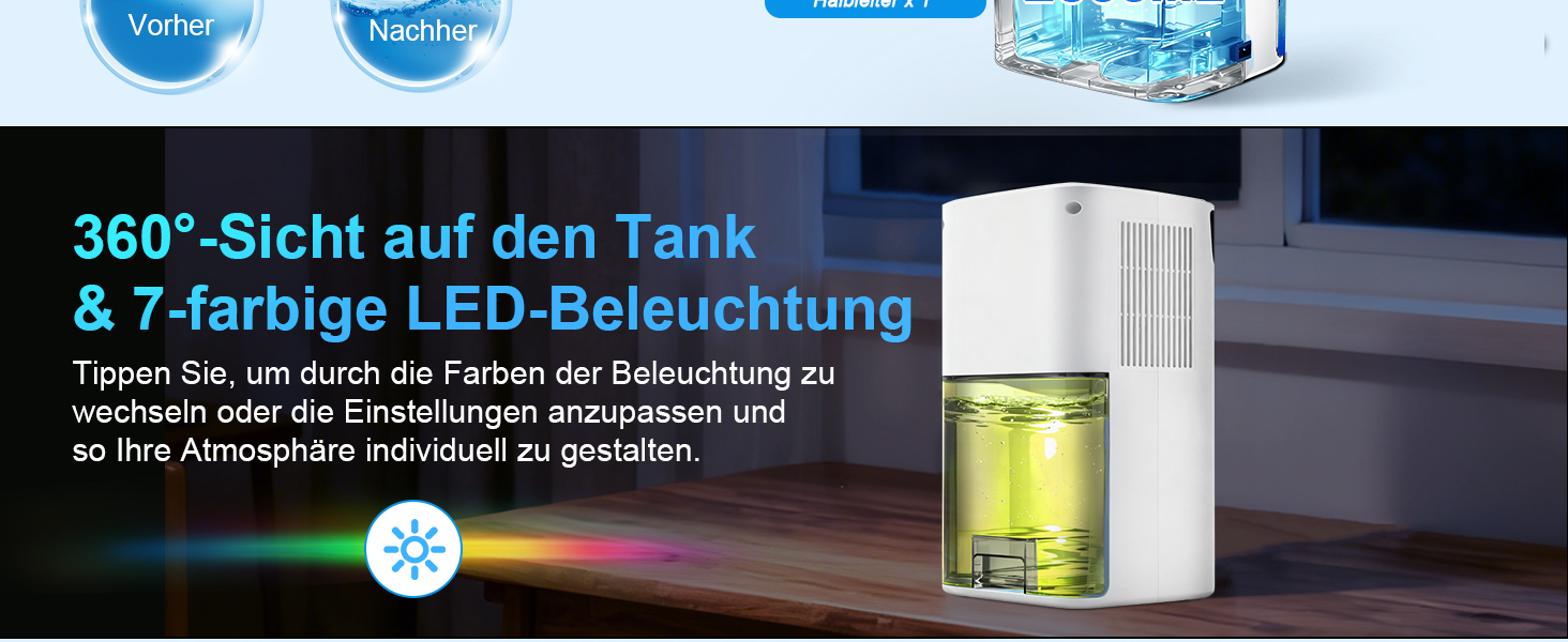 Електричний осушувач повітря 2600 мл з тихим режимом та підсвіткою, захист від замерзання. Ідеально для кухні/підвалу