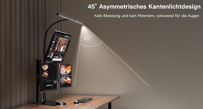LED лампа настільна EYOCEAN з жестами та пультом, 24W, 80см, для офісу, читання, архітекторів, дизайнерів (чорна матова)