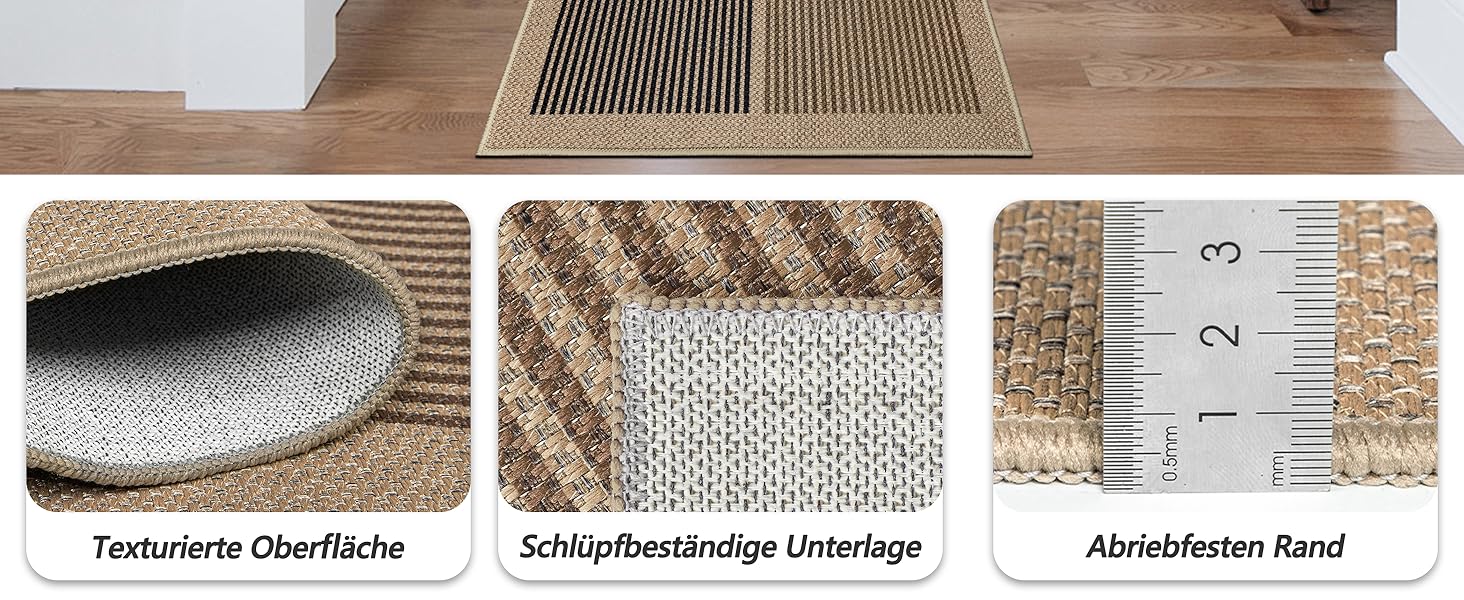 Килимок для підлоги 80x200 см з джуту - чорно-коричневий, неслизький, для кухні, коридору, спальні, балкону