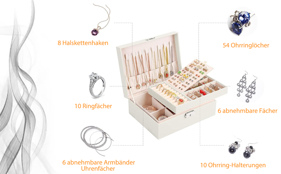 Шкатулка для прикрас XPOOP з відділеннями, для жінок, з ключем, знімний лоток, для кілець, сережок, браслетів, намист, брошей