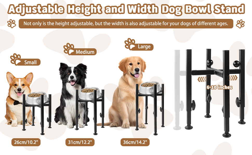 Підставка для миски для собак з підставкою для лап, регульована по висоті (15-26 см), металева, для води та корму, для маленьких, середніх та великих собак (лише стійка)