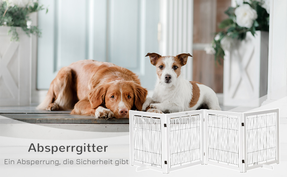 Захисне ґратка для собак PawHut - 4 панелі, 305x82 см, білий, для сходи, дверей, проходу