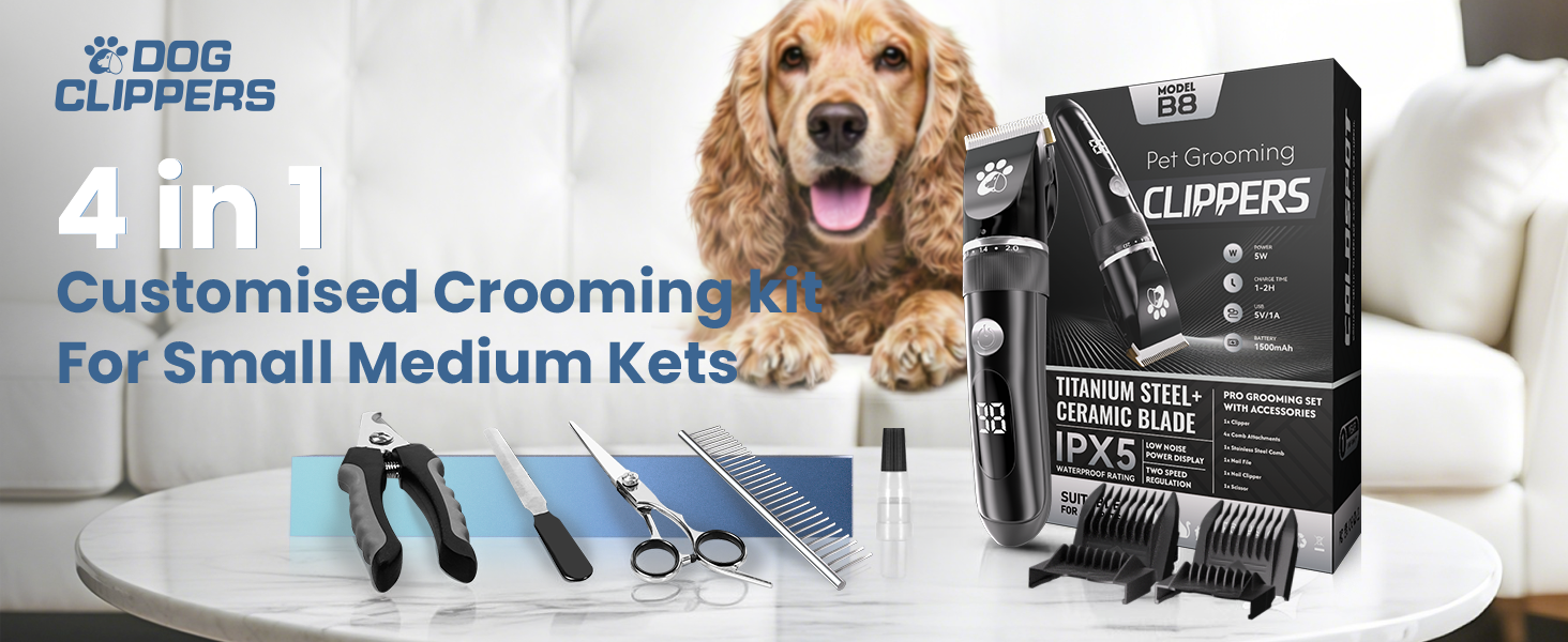 Професійний собачий триммер для собак та котів, бездротовий, 2 швидкості, LED-дисплей, IPX5, для собак та котів середніх та малих порід