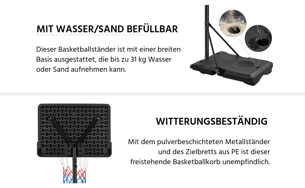 Yaheetech Adjustable Height Basketball Stand with Wheels - Portable Basketball System with Fillable Base - Indoor/Outdoor Basketball Hoop, 264cm