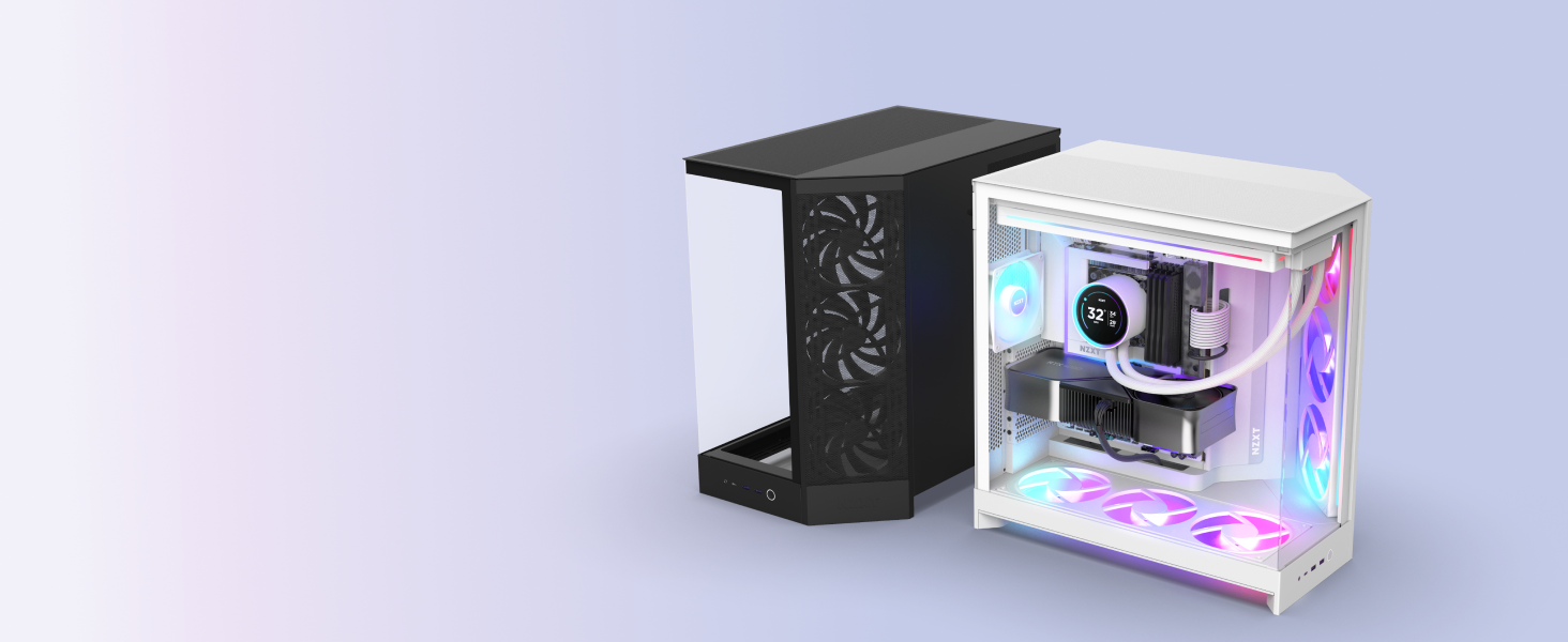 Корпус ПК NZXT H9 Flow 2025 – великий Mid-Tower з двома камерами, чорний – 3 x 140мм та 1 x 120мм вентилятори, підтримка радіатора 420мм, загартоване скло, Back-Connect