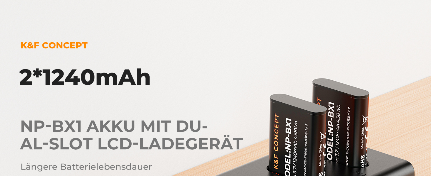 Запасний акумулятор K&F CONCEPT NP-BX1 (2 шт.) з LCD-зарядним пристроєм для Sony RX100/ HX50/ WX350/ RX1R/ HX90/ RX100M7/M6/M5/PJ410/AS30 та інших камер Sony. Сумісний з оригінальним акумулятором та зарядним пристроєм