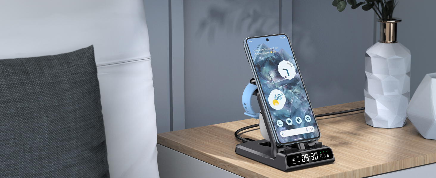 Зарядна станція 3-в-1 для Google Pixel Watch 3/2 та смартфонів Pixel, 25W USB-C, SwanScout 701G2 (Не для Pixel Watch 4/1)