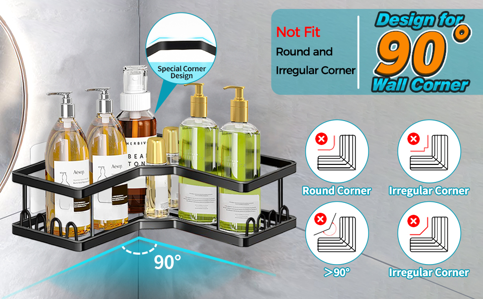 Набір з 4 полиці для душу без свердління, чорний, з мильницею та гачками, нержавіюча сталь, для ванної кімнати та кухні