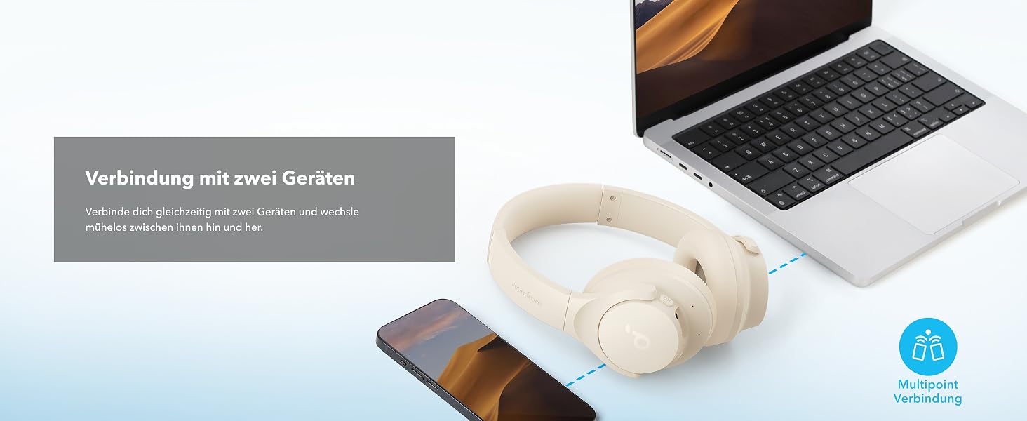 Бездротові Bluetooth-навушники Soundcore by Anker Q20i з гібридним активним шумозаглушенням (ANC), Hi-Res Audio, 40 годин роботи, білі (Відновлені)