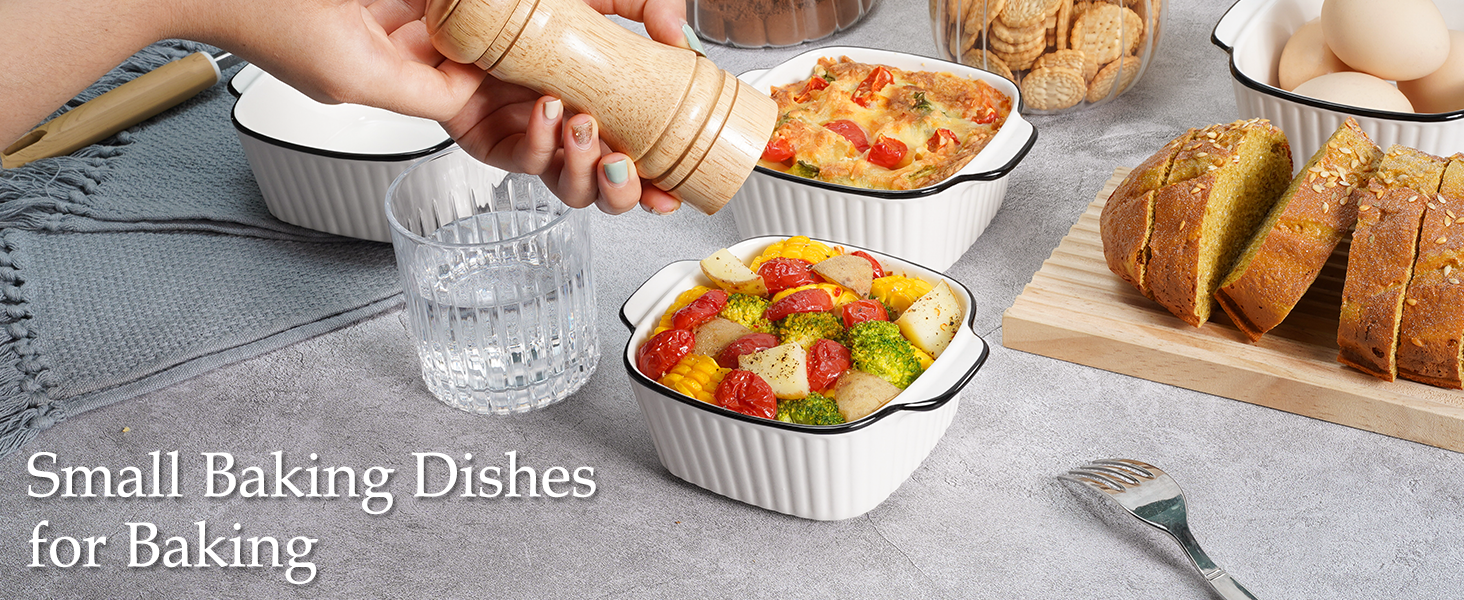 Набір форм для запікання NUTRIUPS 400мл (4 шт.), кераміка, 14.5 x 11.5 x 5.5 см. Квадратні форми для випічки, фритюрниці, духовки та мікрохвильовки. Зеркальне покриття