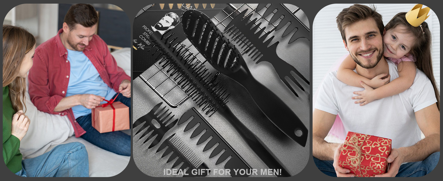 Набір для чоловічого стайлінгу Kamm, DUAIU: 7 предметів, круглі щітки, текстурувальні гребені для укладки та розчісування