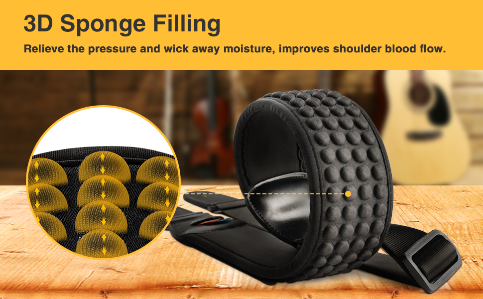 Гітарний ремінь LEKATO з 3D неопреновим наповнювачем, ширина 3 дюйми, довжина 114–139 см, регульований ремінь для бас-гітари та електрогітари з шкіряними кінцями