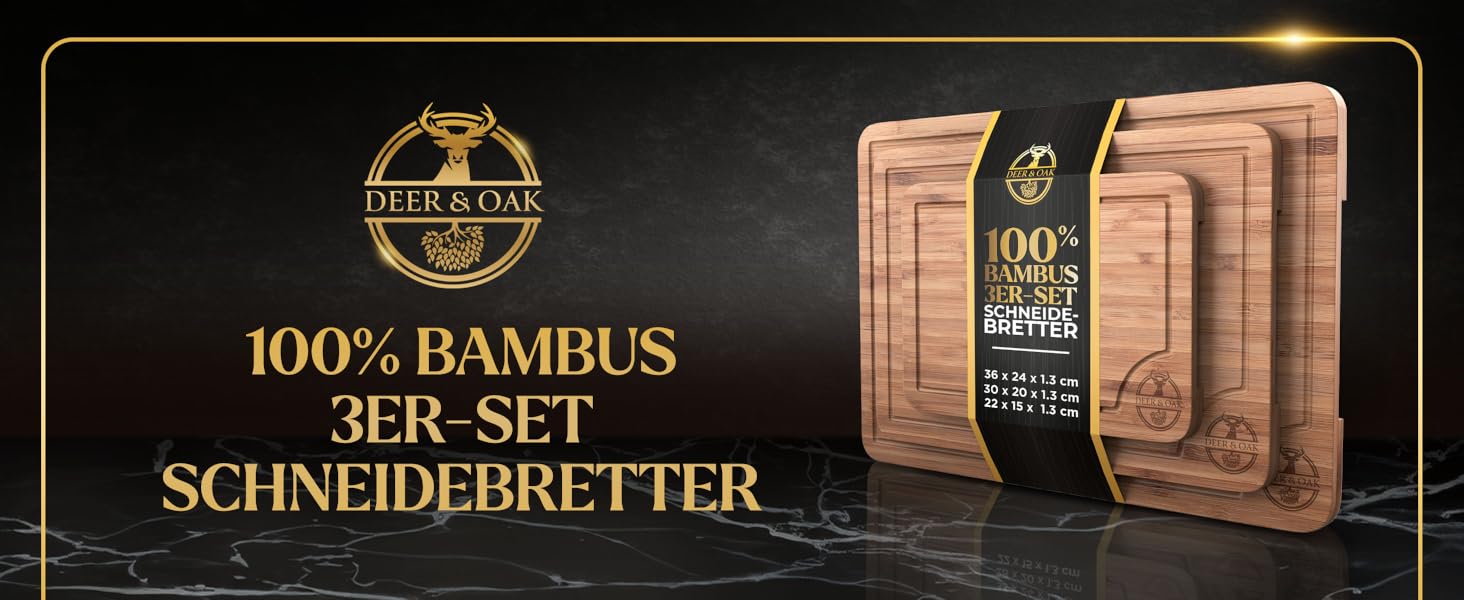 Набір дерев'яних обробних дощок Deer & Oak (3 шт.) - великі, 40x30x3.8 см, для м'яса, овочів та хліба