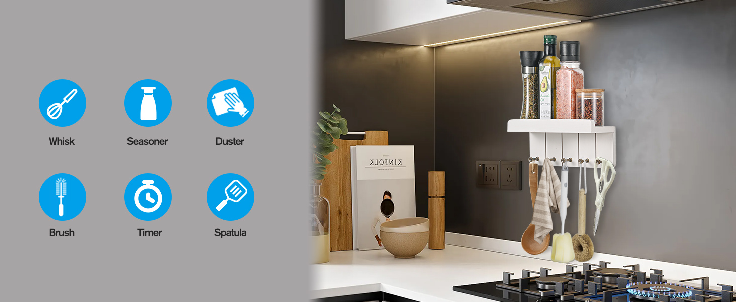 Дерев'яне ключниця з полицею, білий колір, 5 гачків, декоративна настінна полиця для прихожої, кухні, спальні