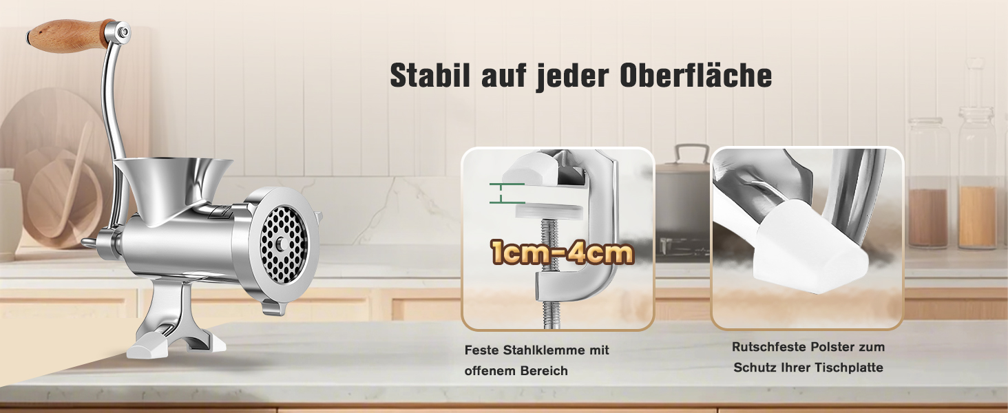 М'ясорубка ручна Huanyu з нержавіючої сталі, насадка для ковбас та печива, миється в посудомийній машині (№8)