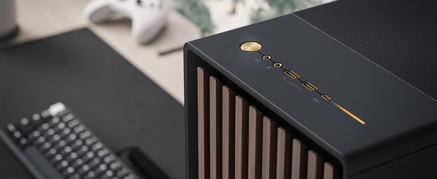 Комп'ютерний корпус Fractal Design North Charcoal Black TG Dark з темним склом, фасад з горіхового дерева, 2 вентилятори 140 мм, USB Type-C, Mid-Tower ATX