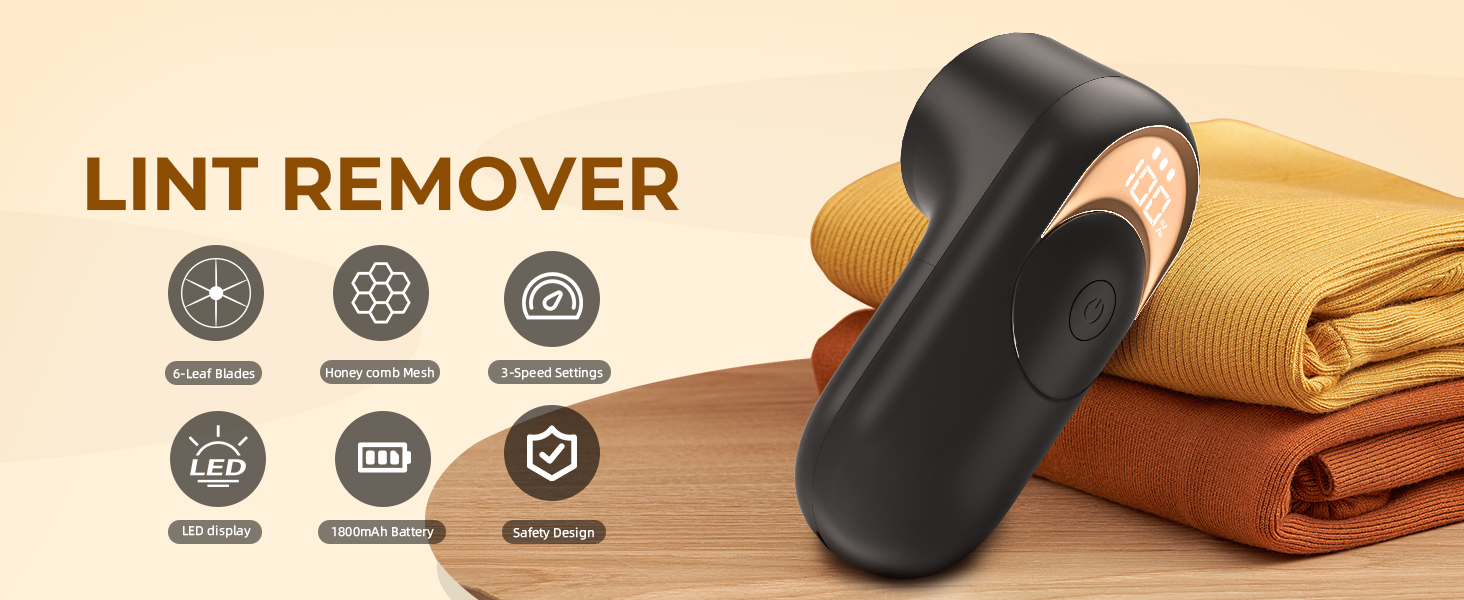 Електричний видалення ворсу з одягу - портативний бездротовий прилад з LED-дисплеєм (чорний)