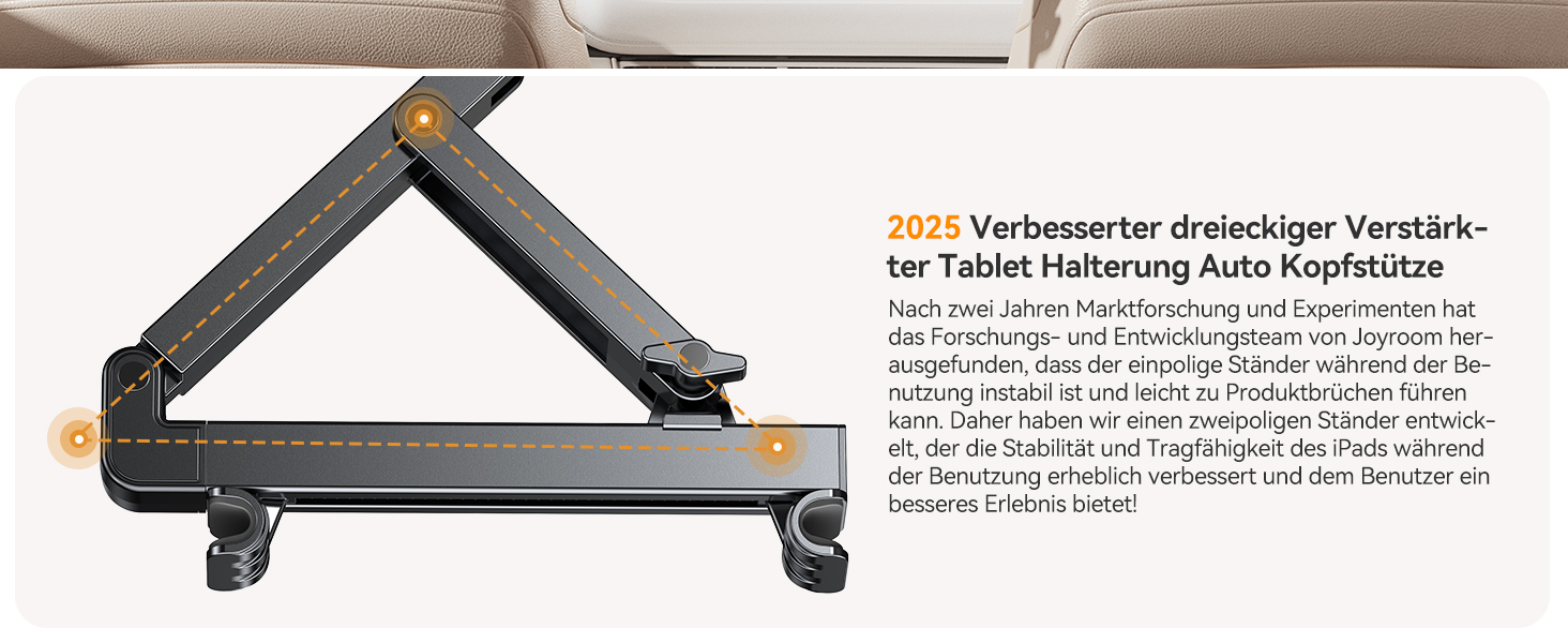 Тримач для планшета Joyroom в авто з двома стержнями та регульованим кріпленням, сумісний з iPad, Switch, Phone (4.7-13 дюймів)