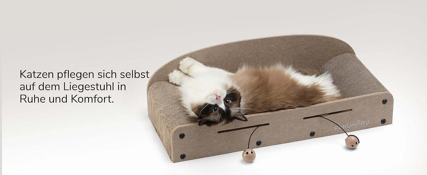 Cat Scratch Board, 66CM Durable Scratch Cardboard and Felt, Large Lounger, 2 Reversible Cat Scratch Pads for Cats, Recyclable Cardboard Cat Bed with Bell Ball Toy, Caramel Color (Large Format Beige)