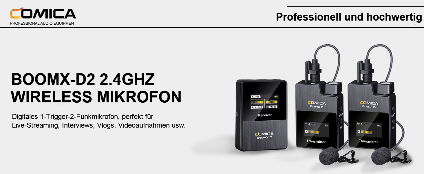 COMICA BoomX-D2: Бездротовий мікрофон для смартфона та ноутбука, USB-C, для блогінгу, подкастів, YouTube