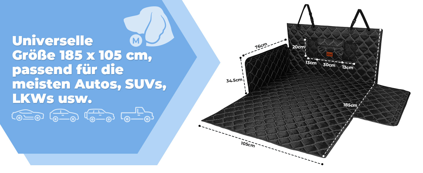 Захисна ковдра для собак у багажник авто KYG, 185x105 см, чорна, водовідштовхувальна, антиковзаюча