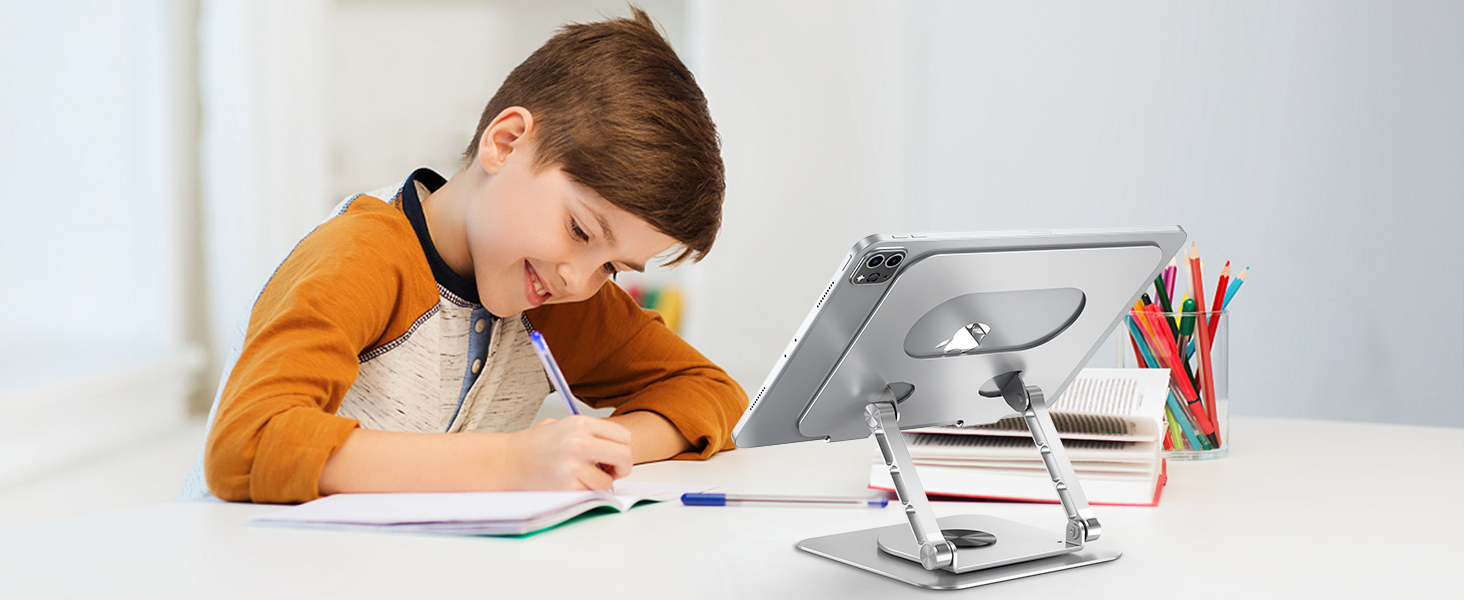 Підставка для ноутбука на стіл, 360° обертання, регульована, складна, з алюмінію, сумісна з MacBook Air Pro, HP Notebook (10–17,3 дюймів), обертова, срібна