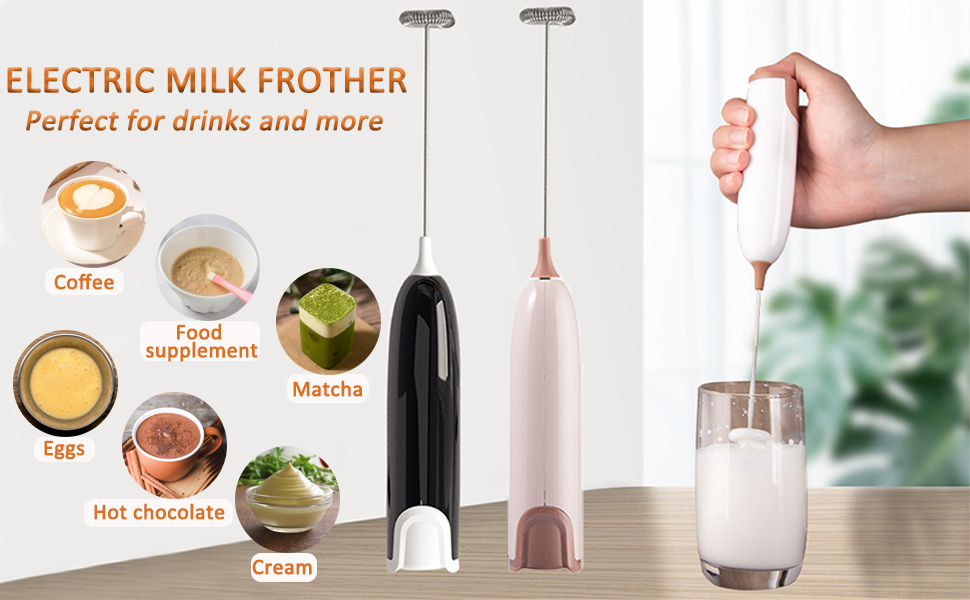 Електричний піноутворювач для молока Aischens: ручний міні-міксер для кави, вершків, яєць, лате, матча (білий-рожевий)