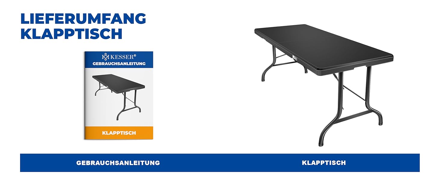 Складний стіл KESSER Buffettisch 183x76 см для кемпінгу, саду, тераси, балкону. Анодований алюміній, 6 осіб, з чохлом та ручкою для транспортування, антрацит