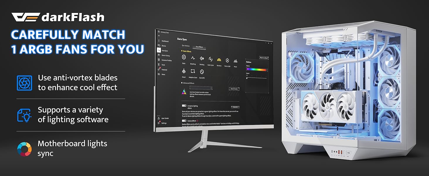 darkFlash DY470: Корпус для ігрового ПК Full-Tower ATX з двома камерами, скляною панеллю, підтримкою RTX 40 та 4 PWM-ARGB вентиляторами (білий)