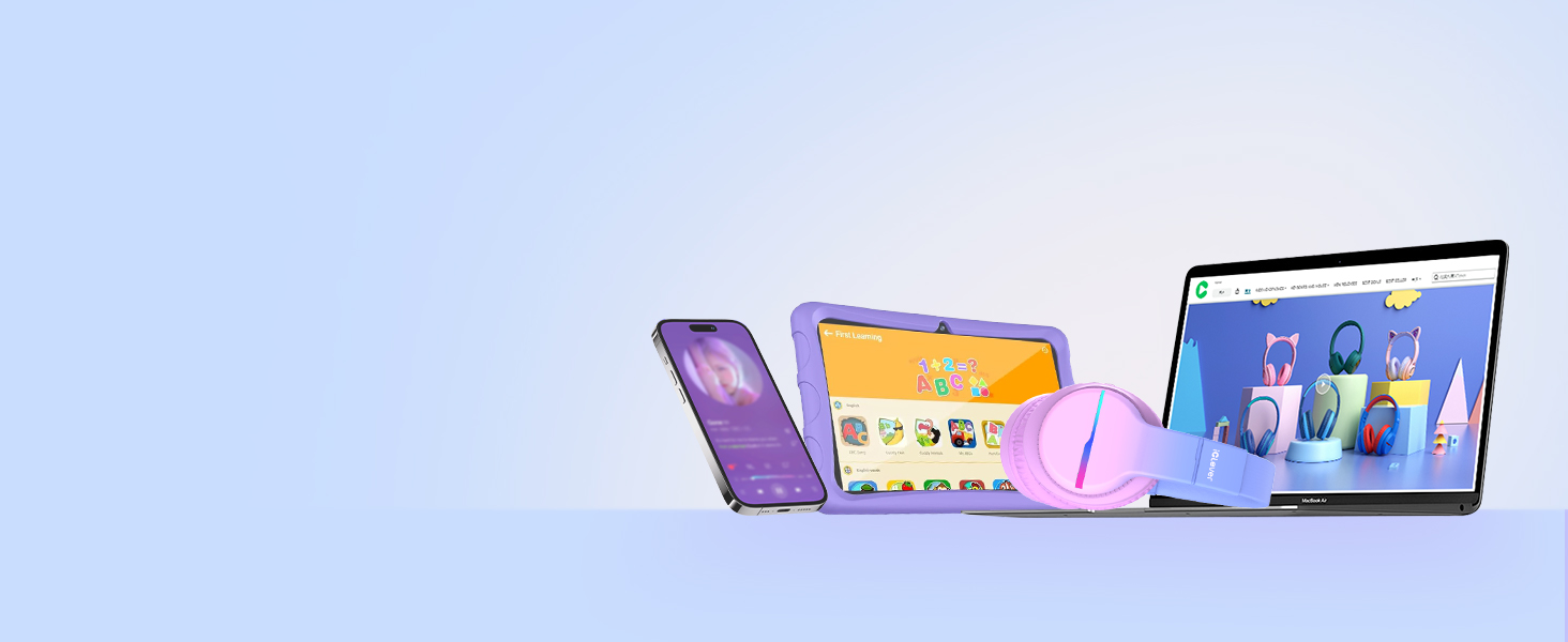 iClever Бездротові навушники для дітей з LED-підсвічуванням, Over-Ear, Bluetooth 5.2, мікрофон, рожевий градієнт, час роботи 85 годин