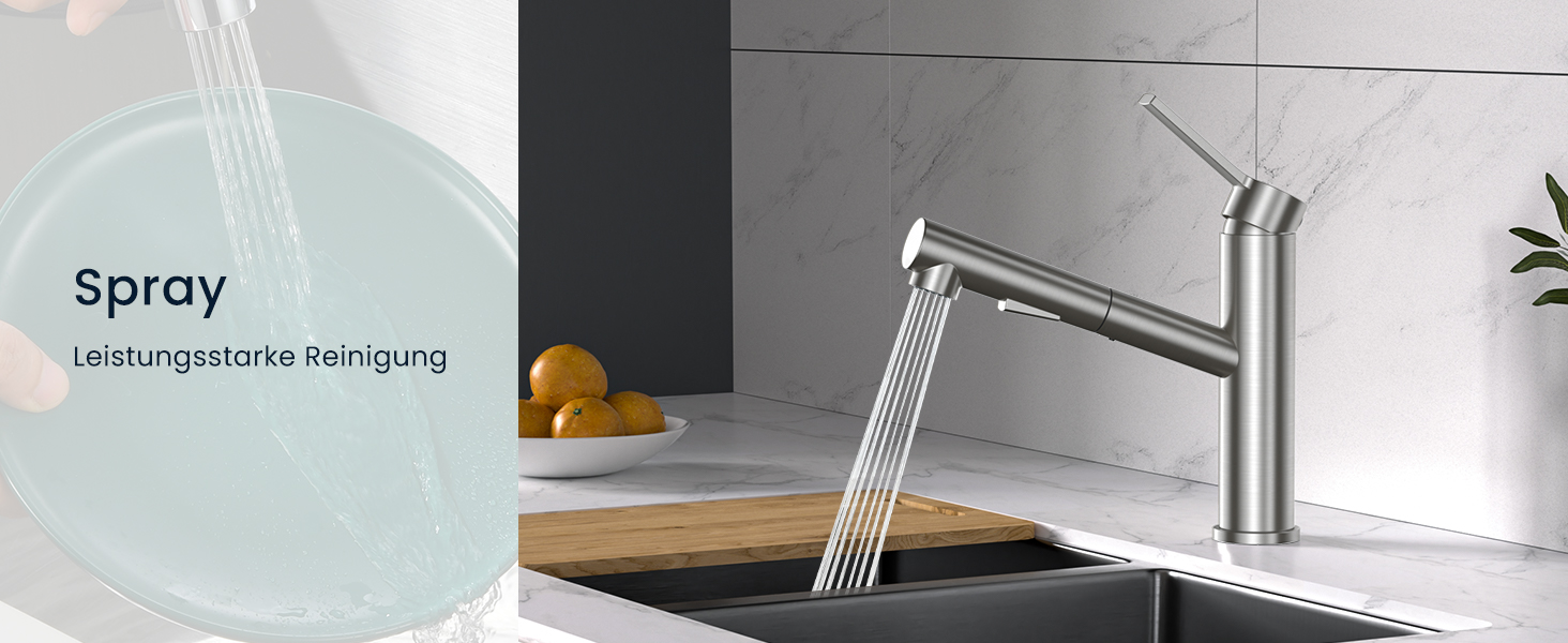 Однолеверний змішувач для кухні Dayone з висувною лійкою, нержавіюча сталь, 3 режими, 360° обертання, для кухонних мийок (15 см), матовий, преміум якість