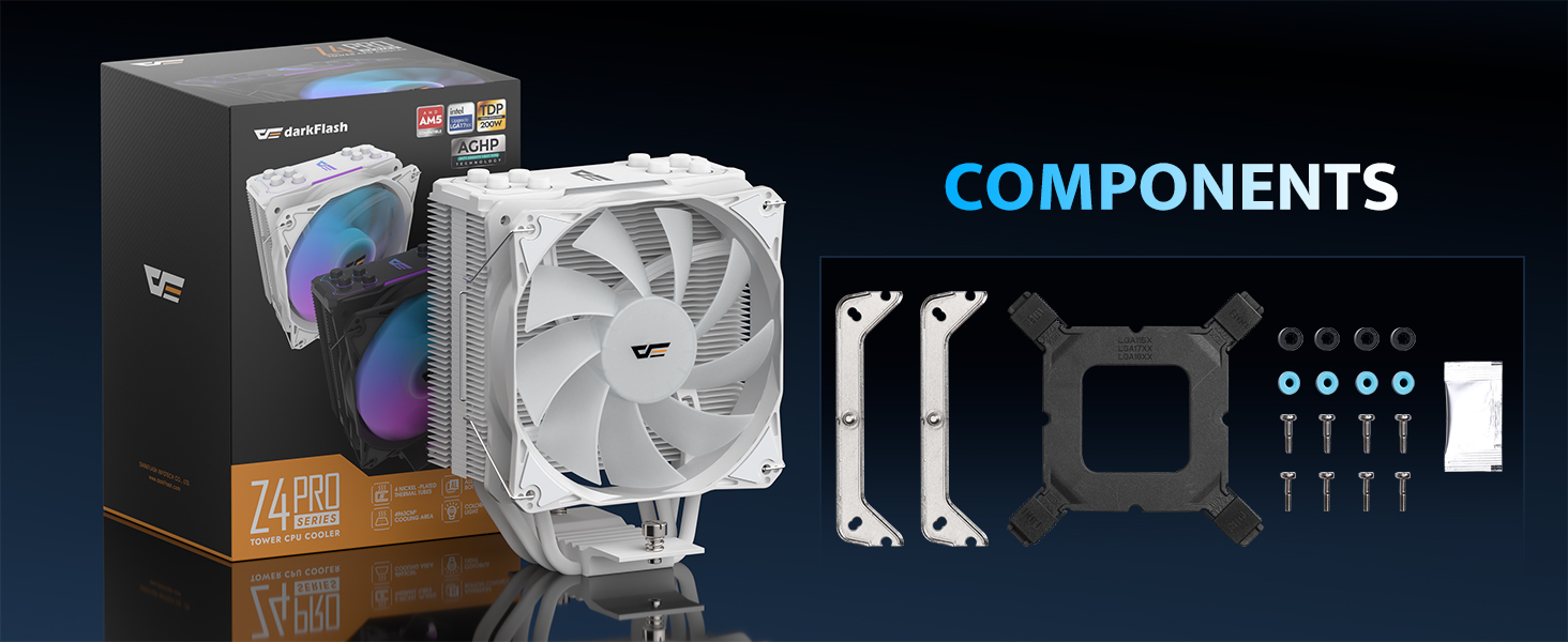 Кулер для процесора darkFlash Z4Pro Mist, 120 мм, TDP 200W, 4 теплові трубки, ARGB PWM, білий (Intel LGA115x/12xx/17xx, AMD AM4/AM5)