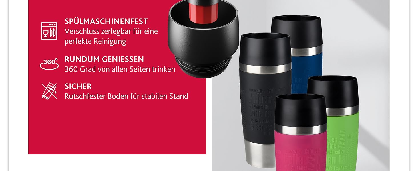 Термокружка Emsa Travel Mug Classic, 360 мл, чорна, з ізоляцією, 4 години гаряче, 8 годин холодне, Quick-Press замок, 360° відкривання