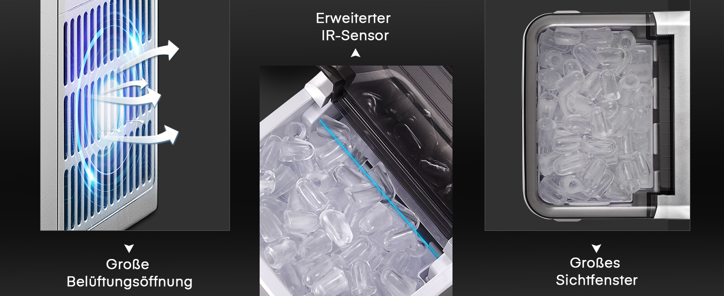 Машина для приготування льоду Eiswürfelmaschine - Тест-переможець 2024, 14 кг/24 год, 9 кубиків за 6-8 хв, тиха робота, 120W, з лопаткою та кошиком, для дому та офісу (срібляста)